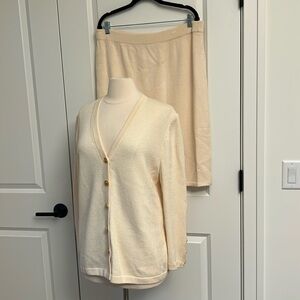 ST JOHN Evening size 14 Jacket and Basics Skirt Ivory Suit Crystal Buttons